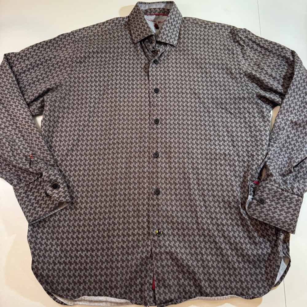 Visconti Black Men's Long Sleeve Shirt Medium Briwnk Geo Print Cotton